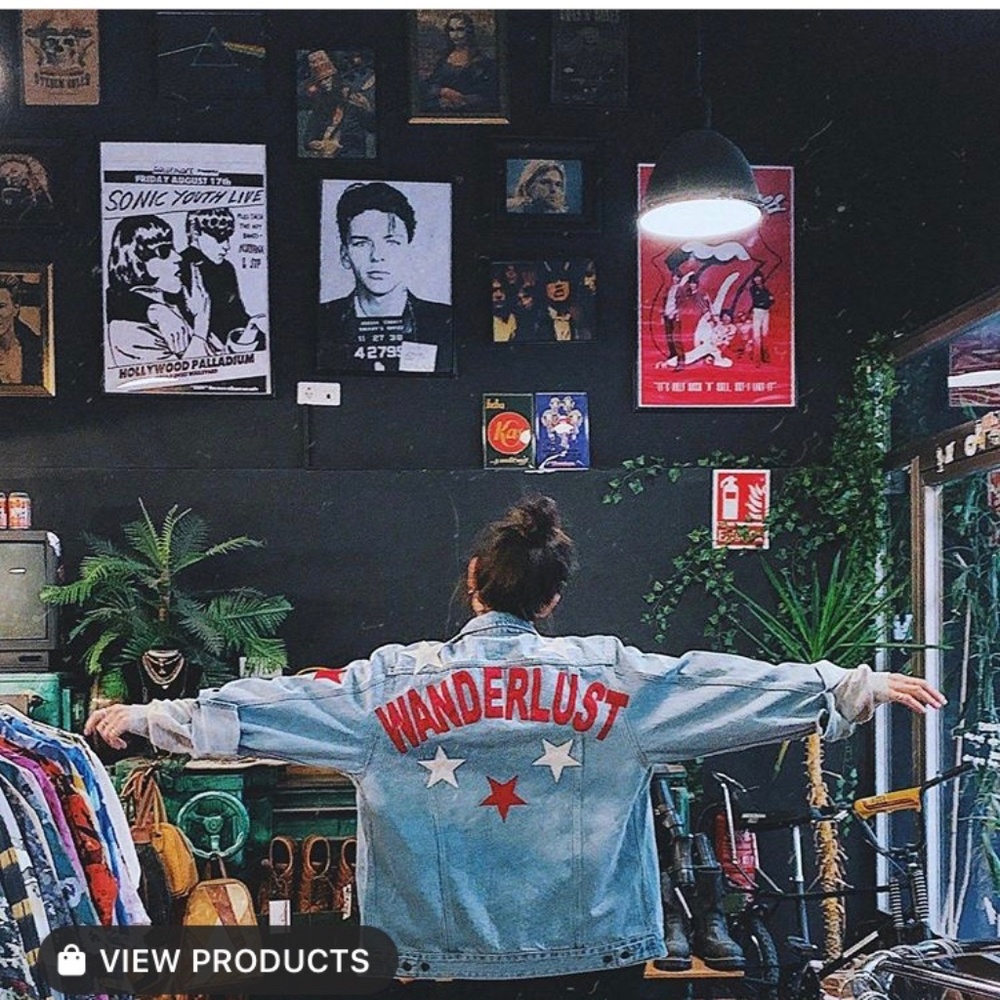 HIGH HEELS SUICIDE WANDERLUST Star Patch Embellished DENIM jean JACKET Sz S